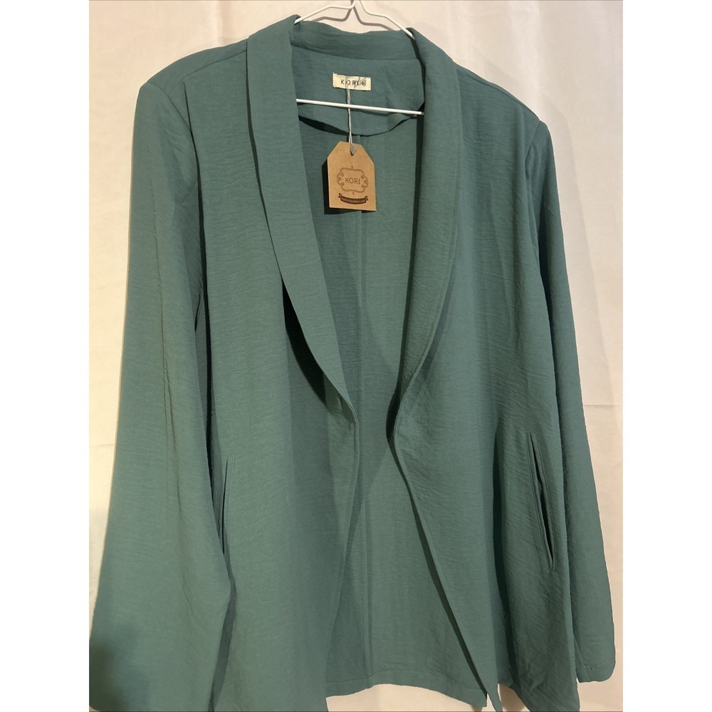 NWT Kori Plus Lightweight Open-Front Green Casual Blazer Jacket  Size 2XL